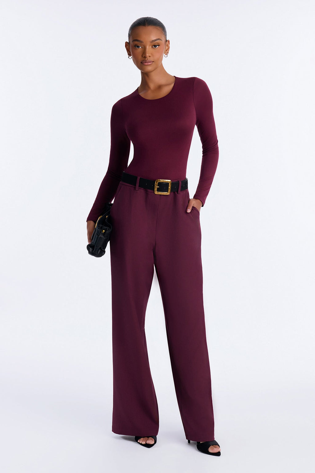 Everyday Double Layered Crew Neck Bodysuit - DarkRed