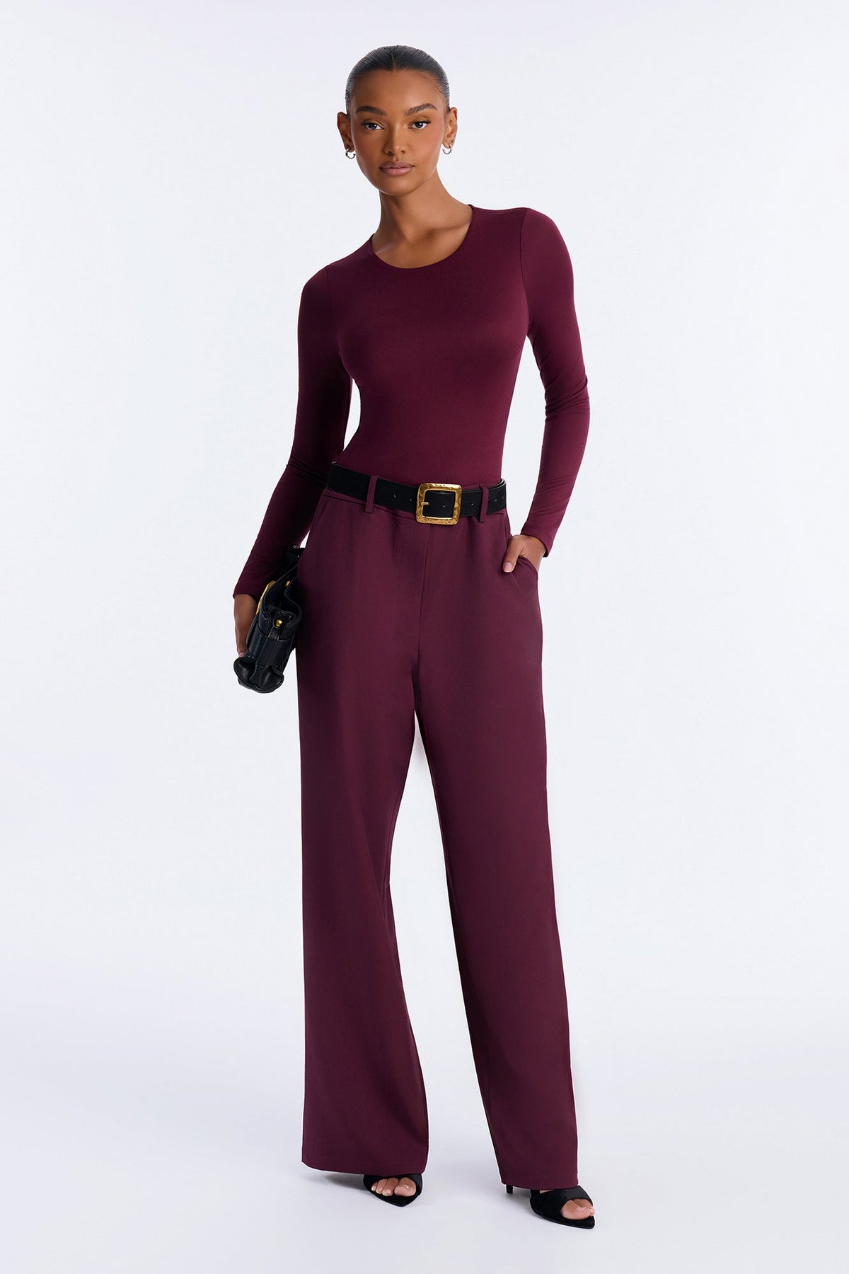 Everyday Double Layered Crew Neck Bodysuit - DarkRed