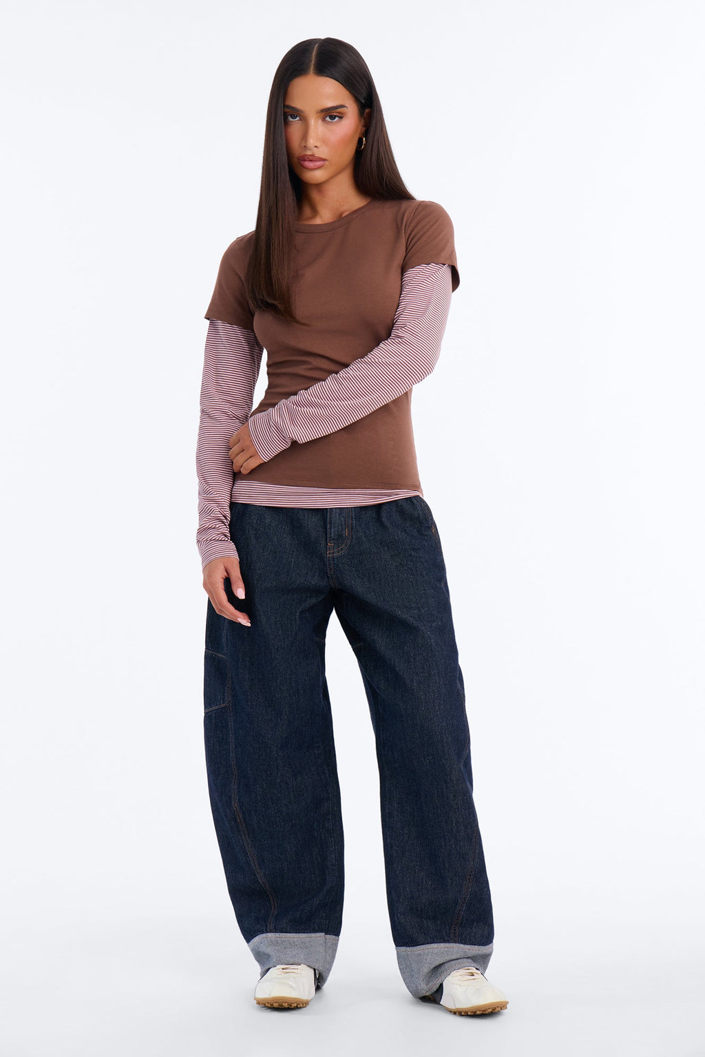 Lily Layered Long Sleeve Top - Brown/combo