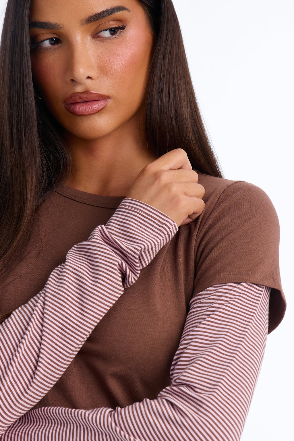 Lily Layered Long Sleeve Top - Brown/combo