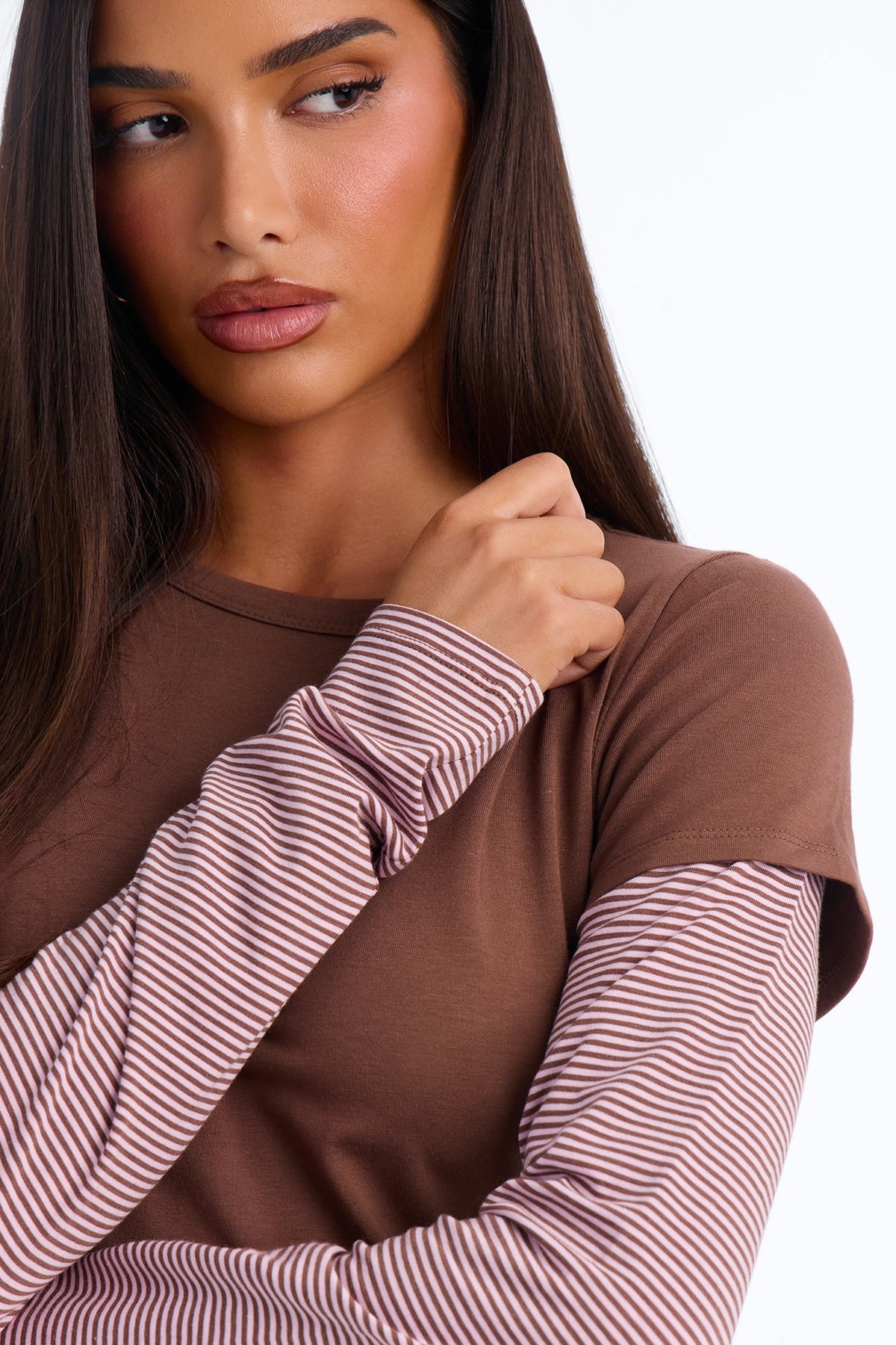 Lily Layered Long Sleeve Top - Brown/combo