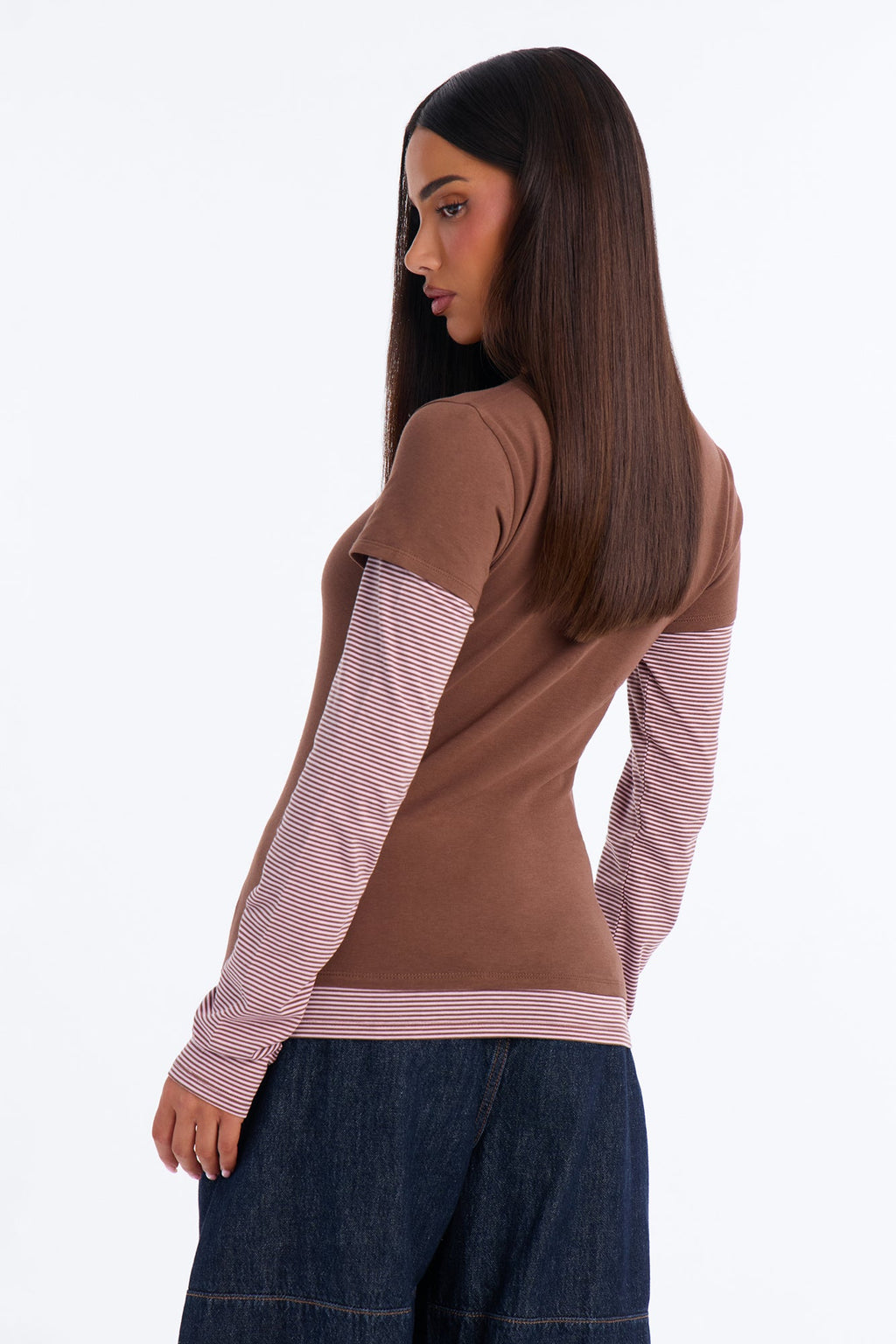 Lily Layered Long Sleeve Top - Brown/combo