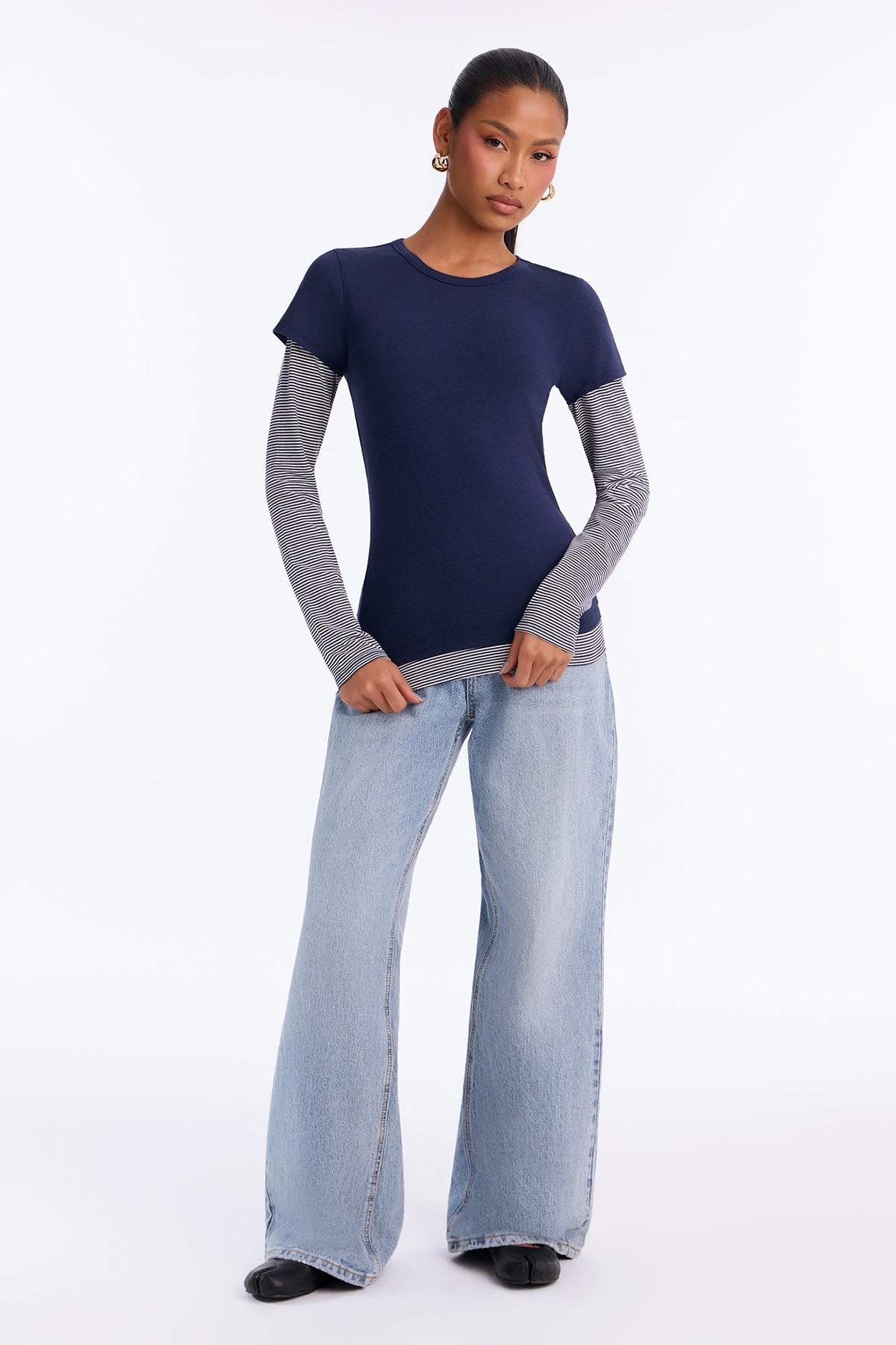 Lily Layered Long Sleeve Top - Navy/combo