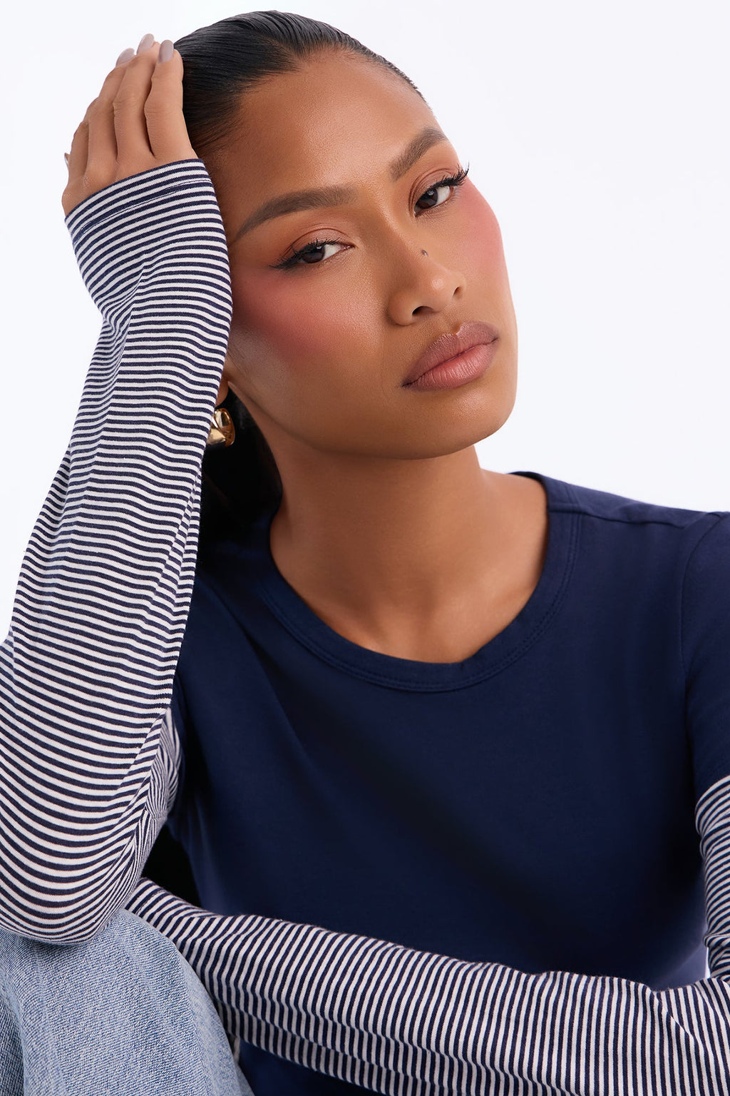 Lily Layered Long Sleeve Top - Navy/combo