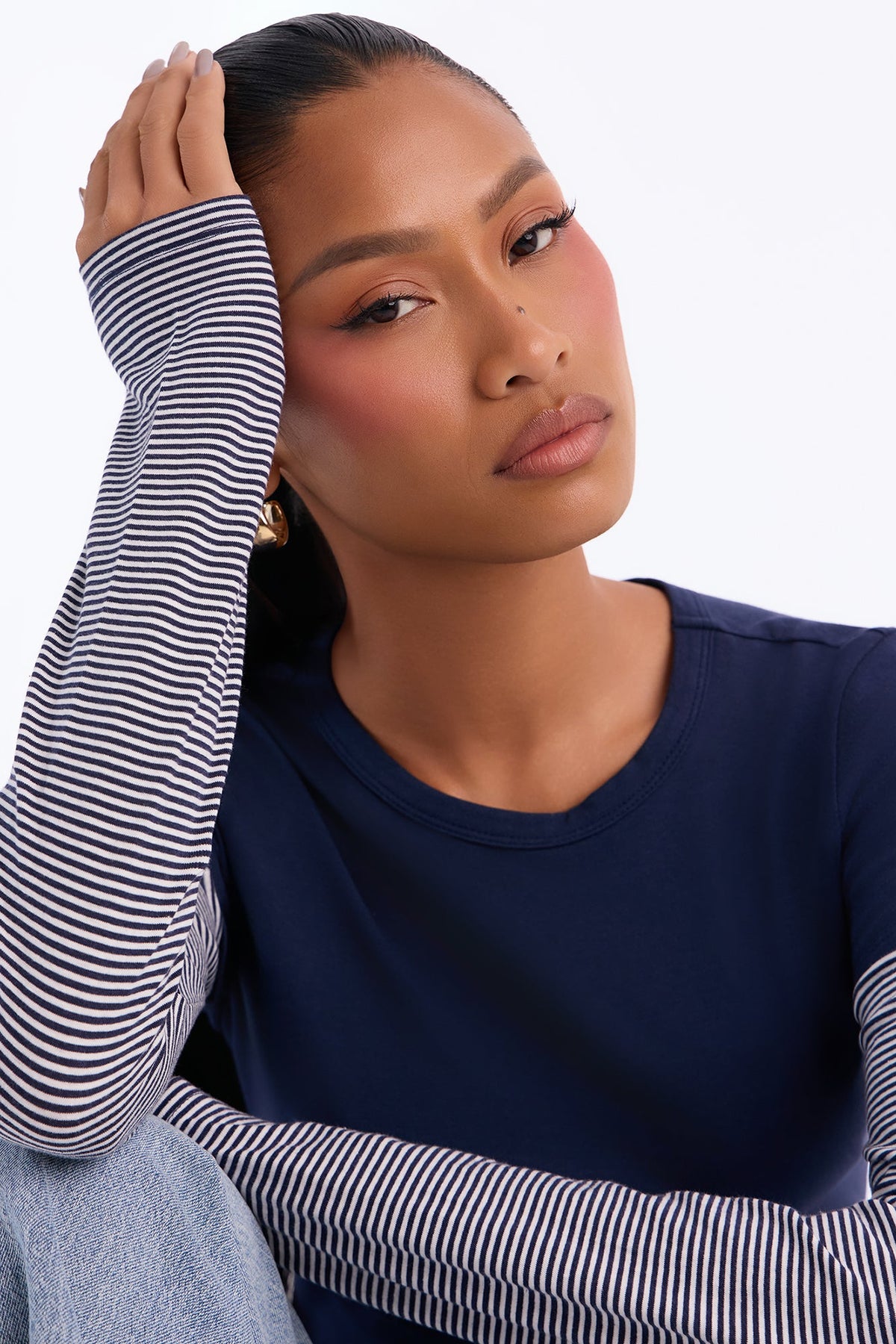 Lily Layered Long Sleeve Top - Navy/combo