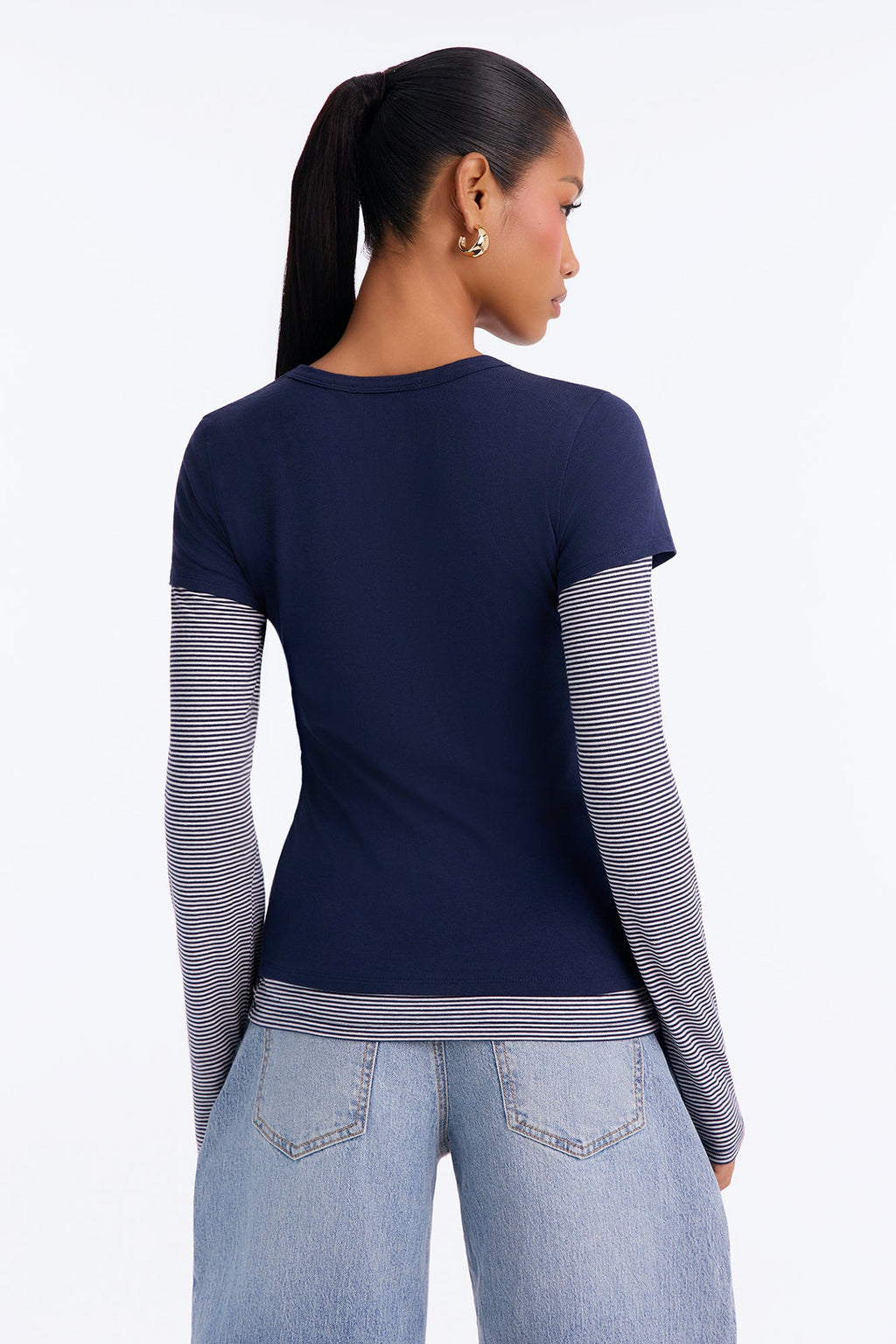 Lily Layered Long Sleeve Top - Navy/combo
