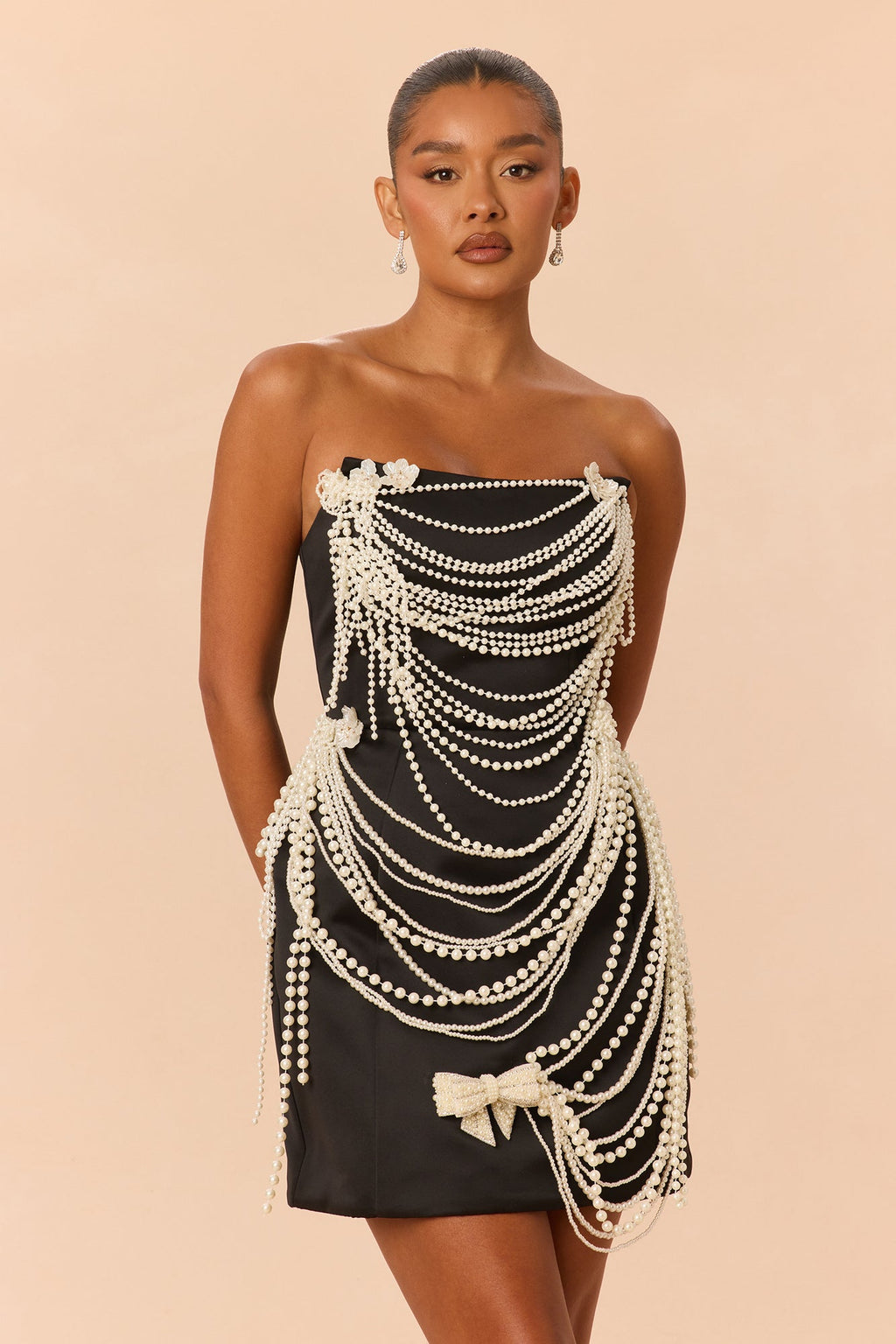 Devoted To You Pearl Mini Dress - Black/White