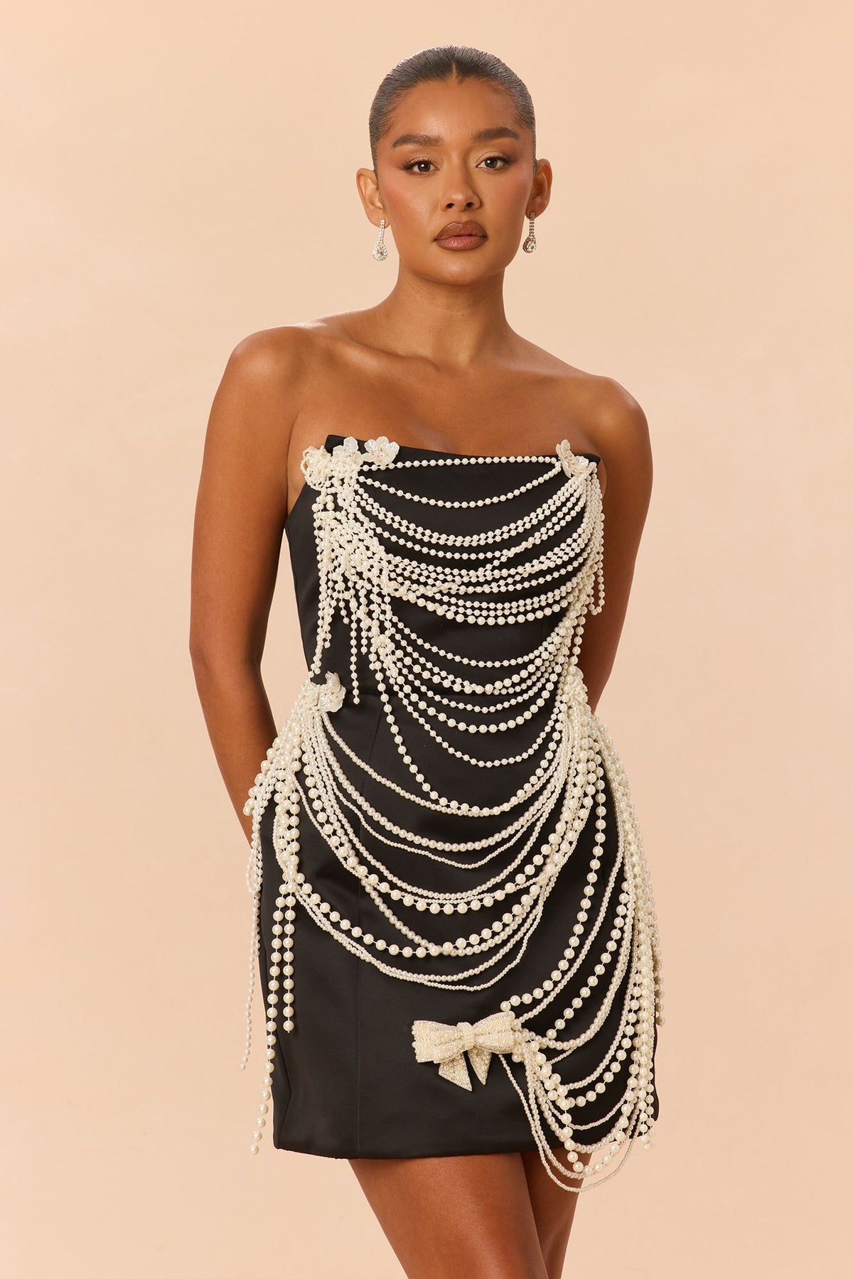 Devoted To You Pearl Mini Dress - Black/White