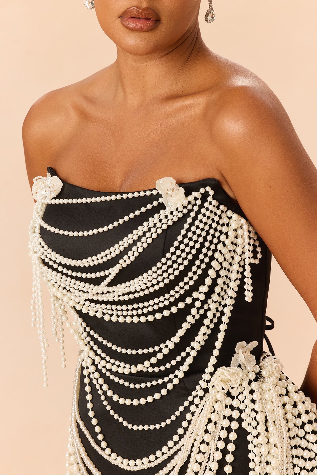 Devoted To You Pearl Mini Dress - Black/White