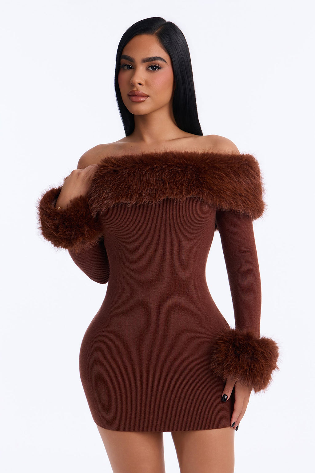 So Purrfect Sweater Mini Dress - Chocolate