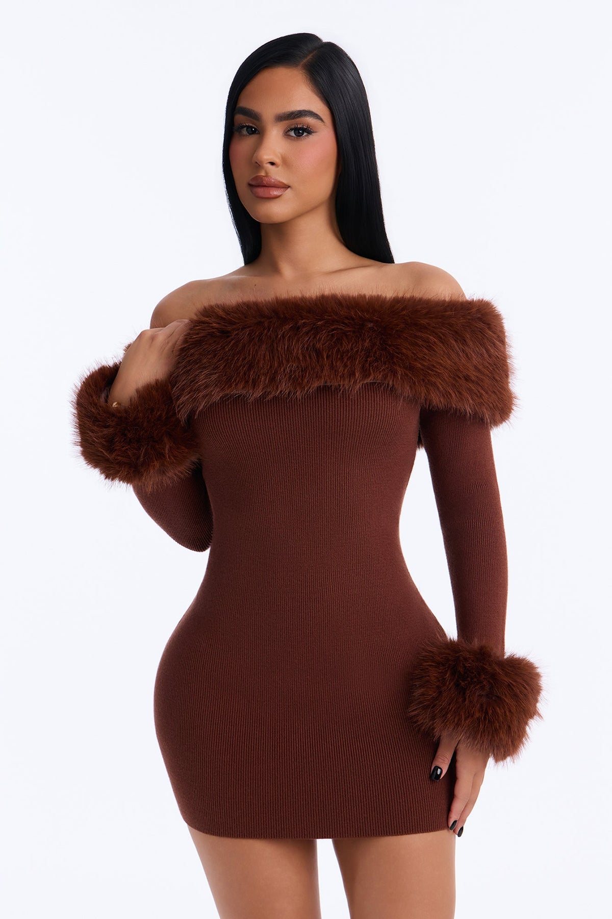 So Purrfect Sweater Mini Dress - Chocolate