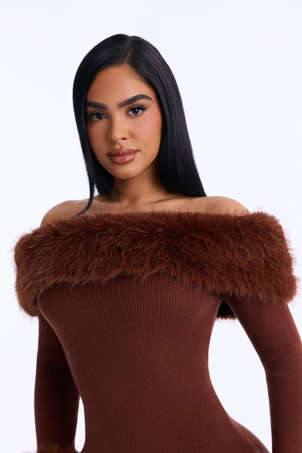 So Purrfect Sweater Mini Dress - Chocolate