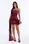Aubrey Corset Lace Mini Dress - Burgundy