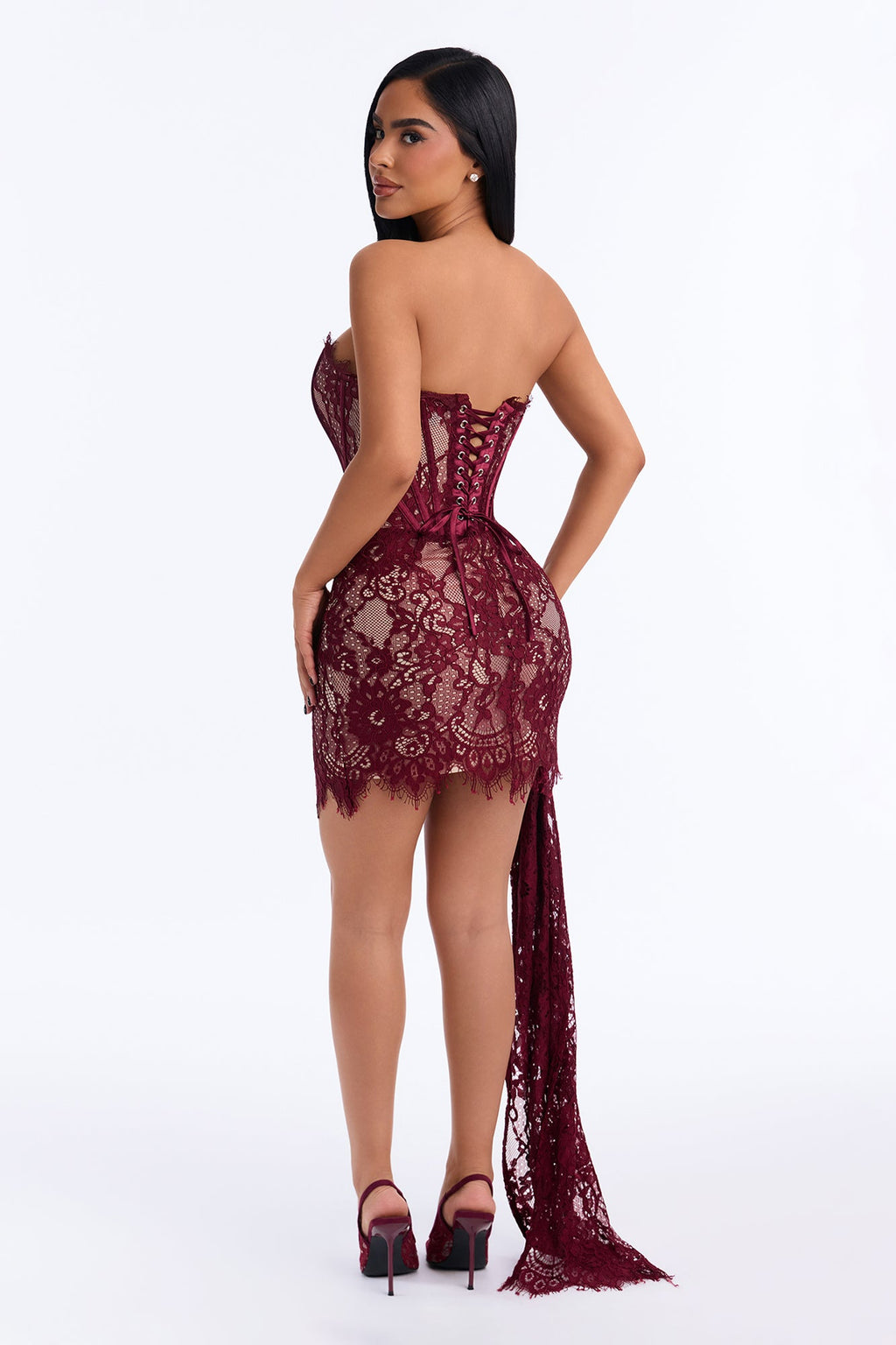 Aubrey Corset Lace Mini Dress - Burgundy