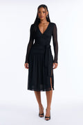 Jaylen Tie Front Mesh Midi Dress - Black