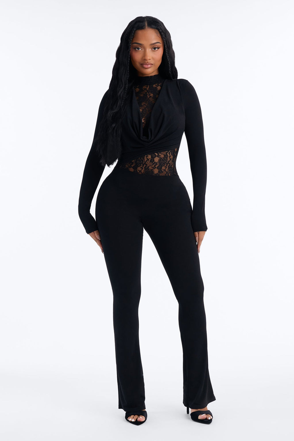 Dinner For Two Lace Trim Straight Leg Jumpsuit - Black