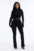 Dinner For Two Lace Trim Straight Leg Jumpsuit - Black