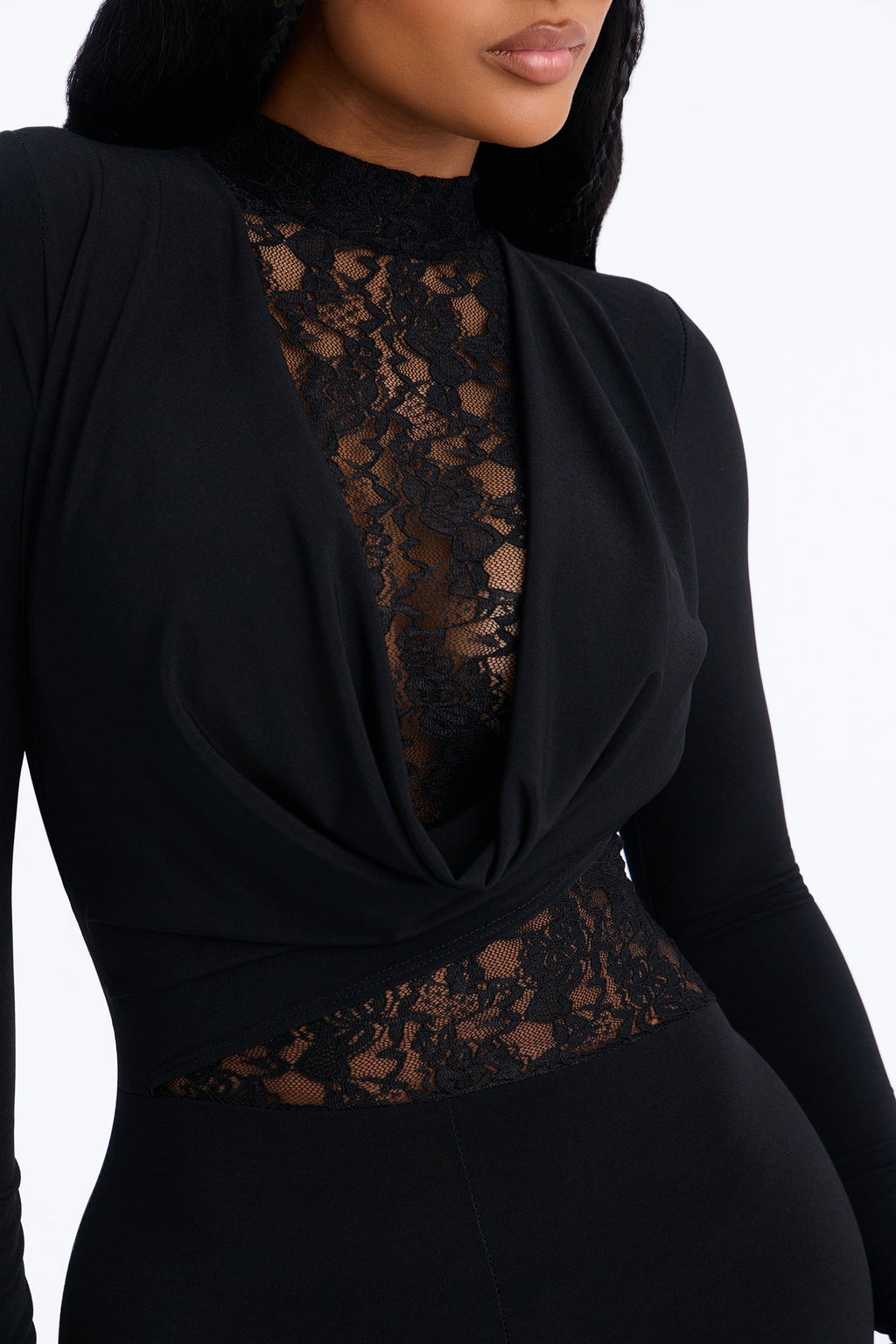 Dinner For Two Lace Trim Straight Leg Jumpsuit - Black