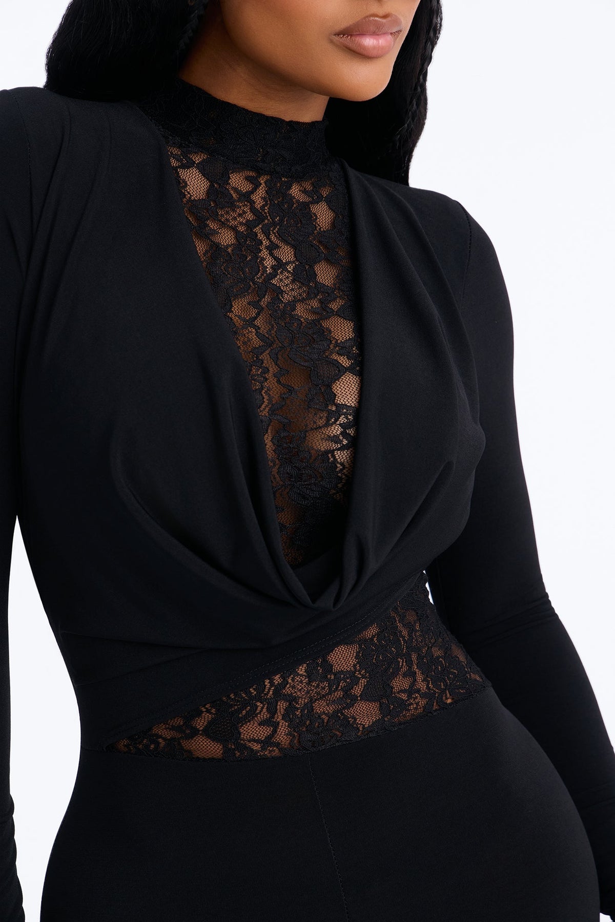 Dinner For Two Lace Trim Straight Leg Jumpsuit - Black
