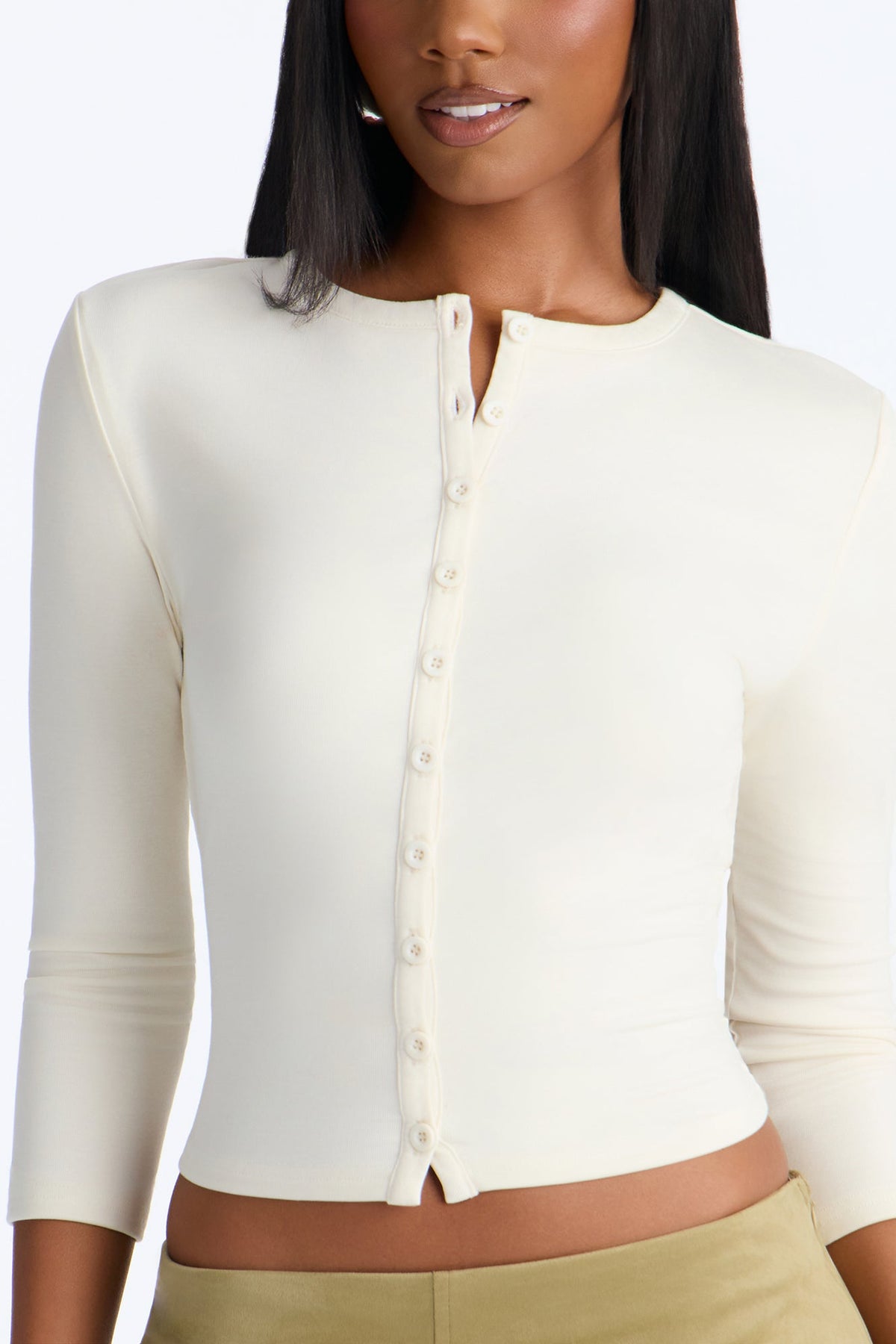 Minimal Micro Ribbed Cardigan - Ivory