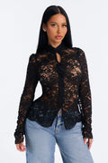 Dark Beauty Mock Neck Long Sleeve Lace Blouse - Black