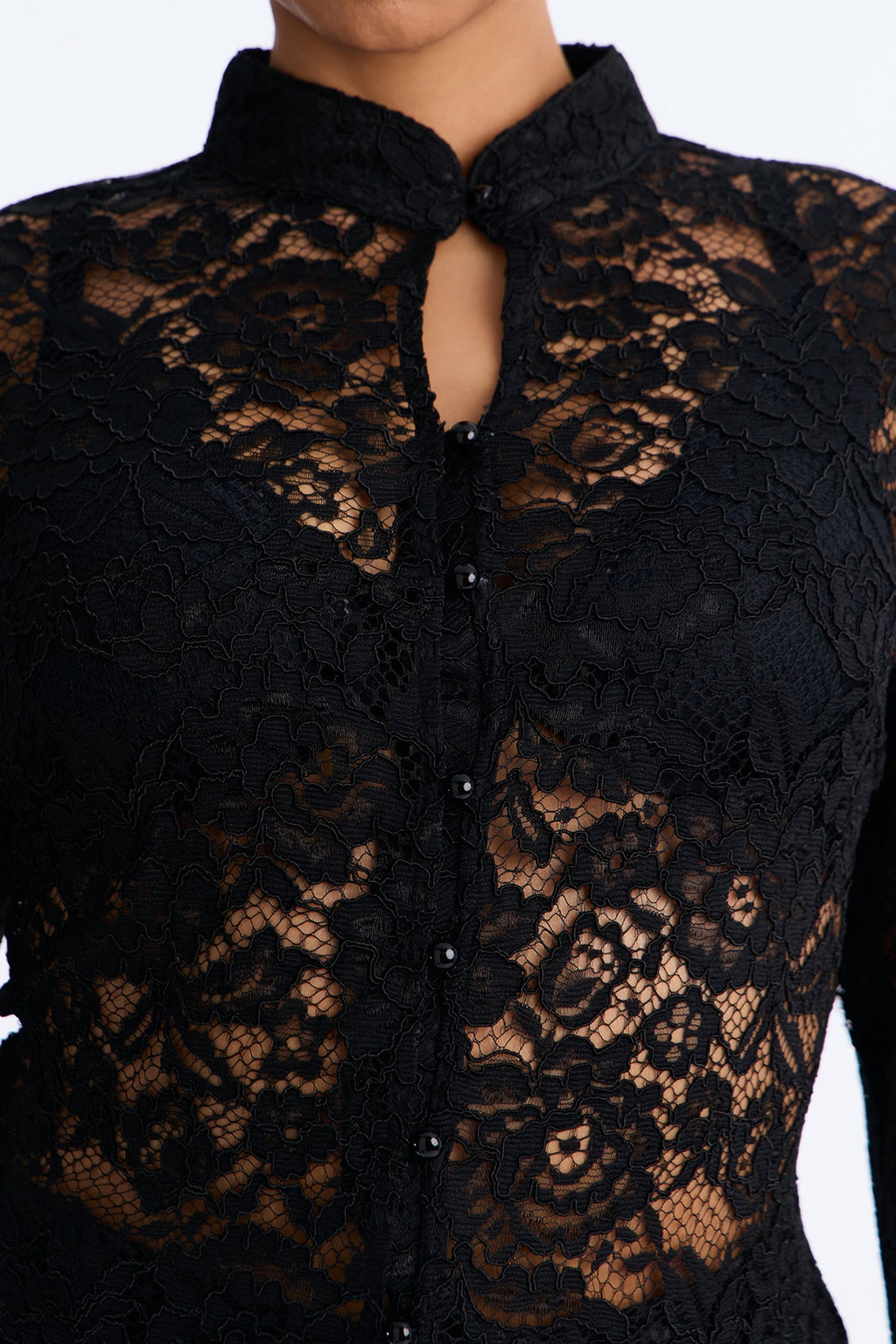 Dark Beauty Mock Neck Long Sleeve Lace Blouse - Black