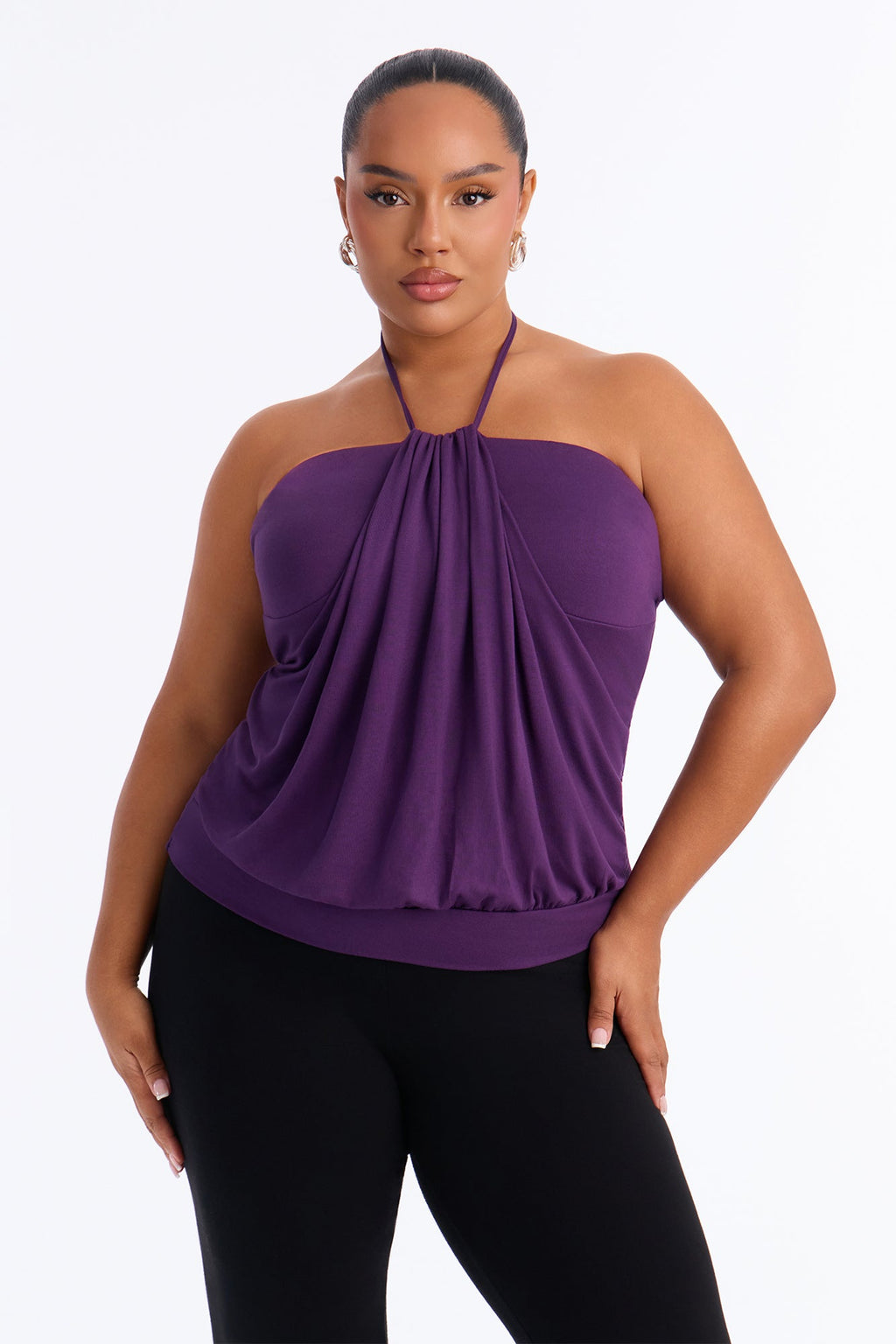 Hot Like Me Draped Halter Top - Plum