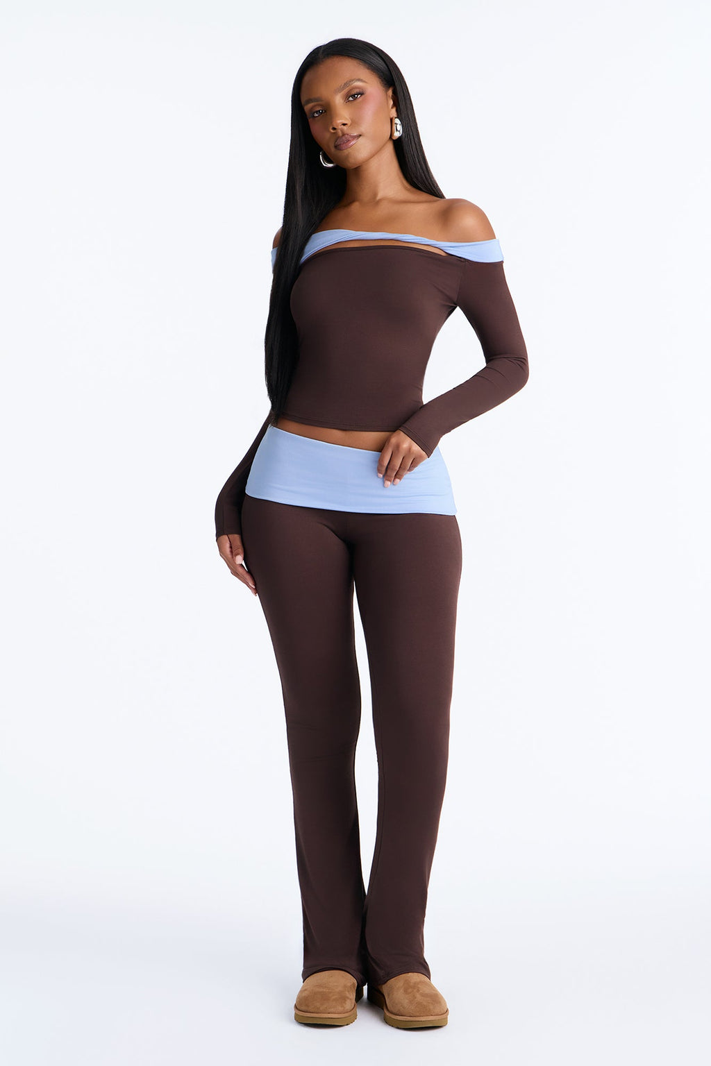 Twisted Truth Foldover Pant Set - Brown/combo