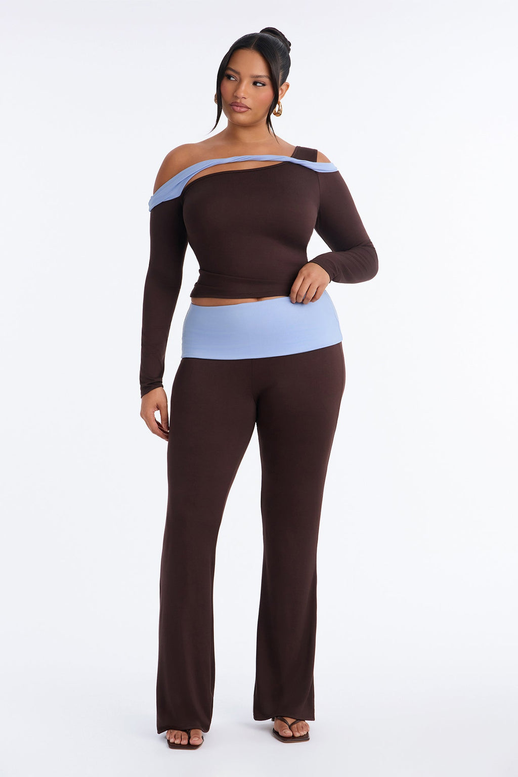 Twisted Truth Foldover Pant Set - Brown/combo