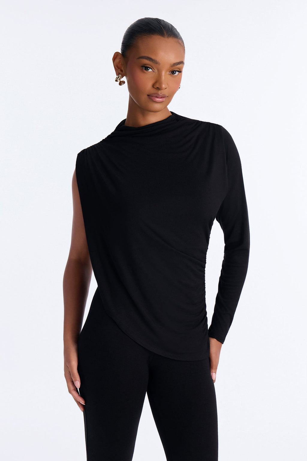 Sasha Draped One Shoulder Pant Set - Black