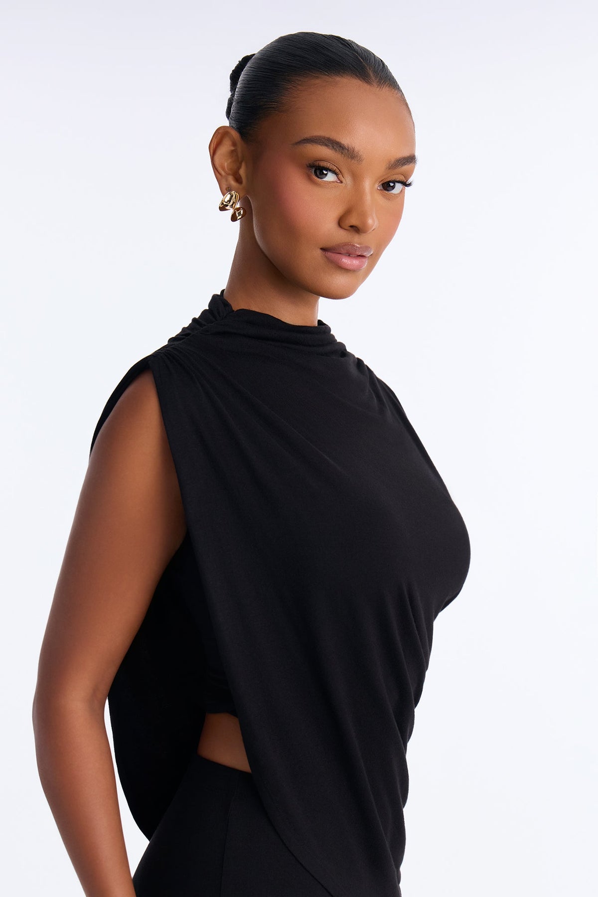 Sasha Draped One Shoulder Pant Set - Black