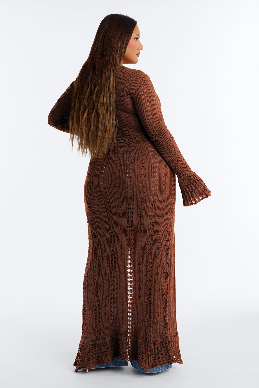 Geena Long Pointelle Cardigan Sweater - Chocolate