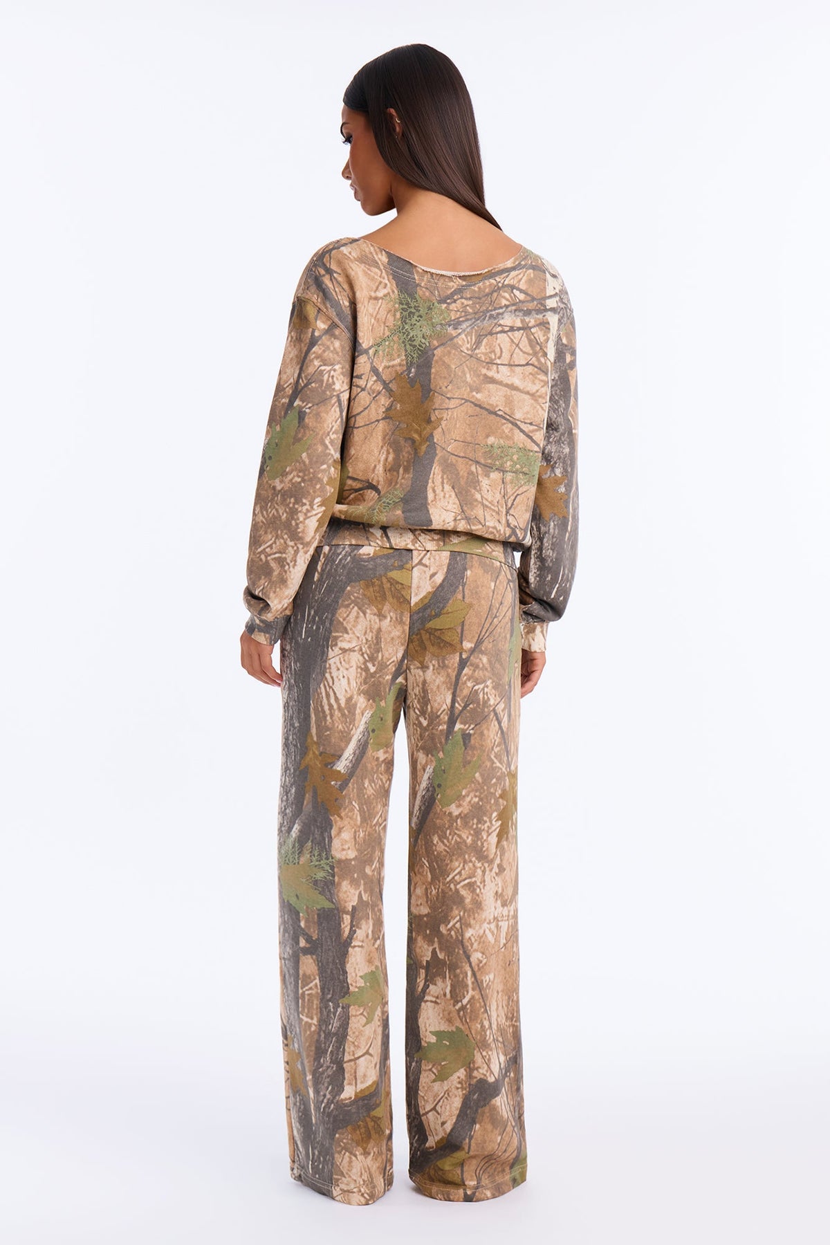 NYC Camo Off Shoulder Sweatshirt Pant Set - Olive/combo