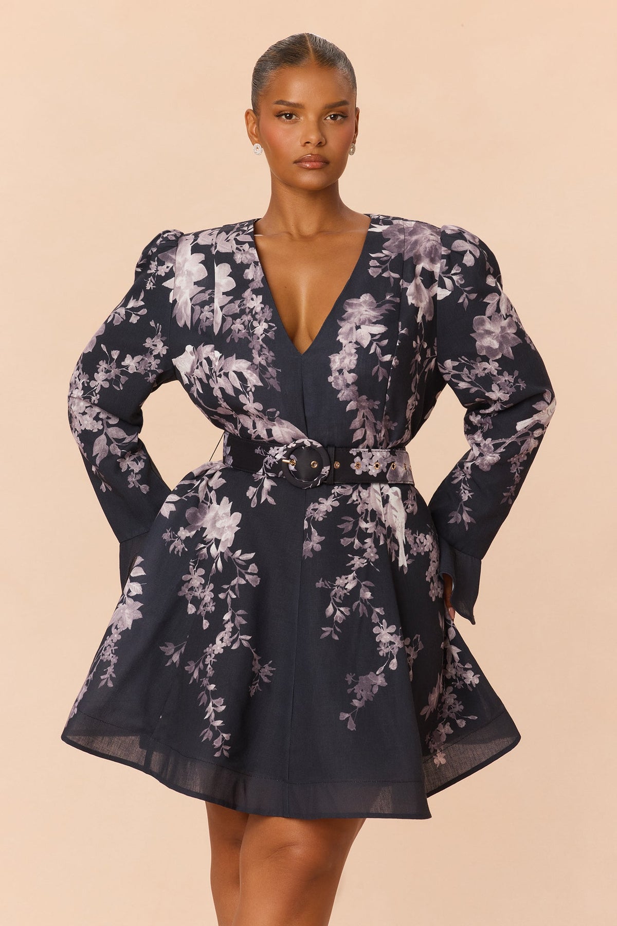 Maribella Long Sleeve Mini Dress - Black/combo