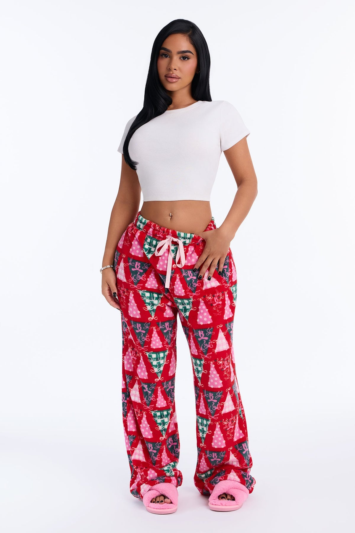 Around The Tree Plush PJ Pants - Red/combo