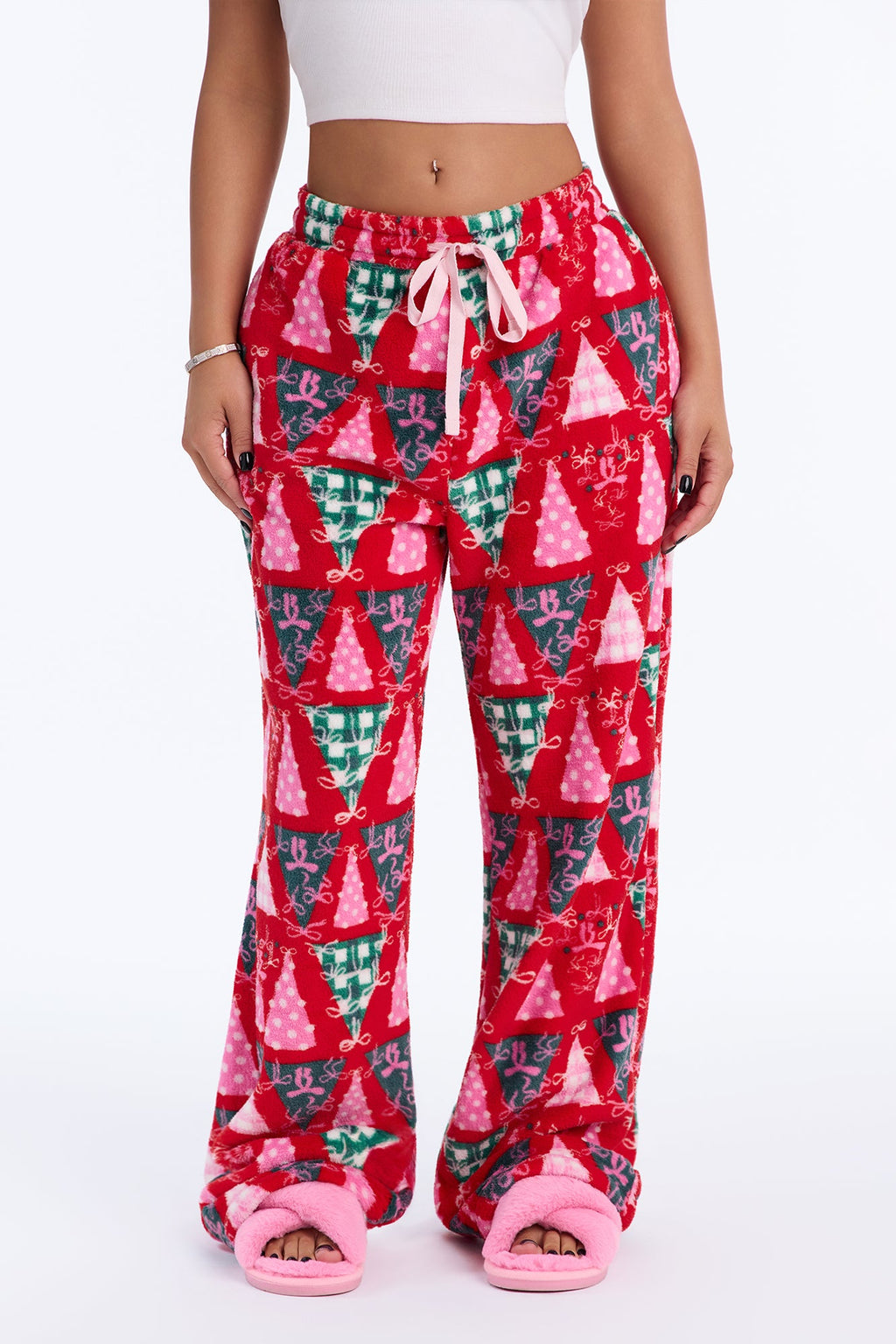 Around The Tree Plush PJ Pants - Red/combo