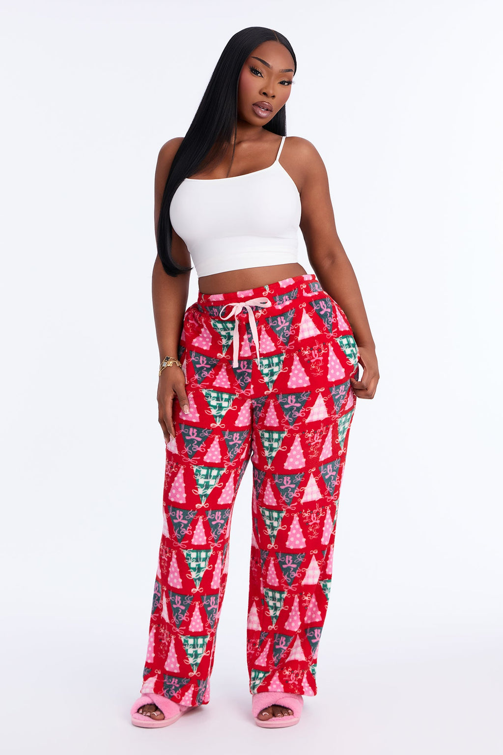 Around The Tree Plush PJ Pants - Red/combo