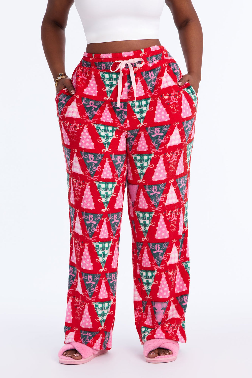 Around The Tree Plush PJ Pants - Red/combo