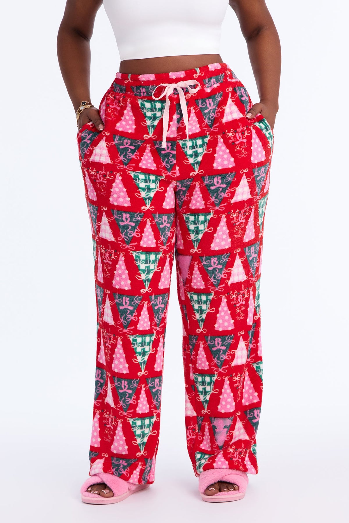 Around The Tree Plush PJ Pants - Red/combo
