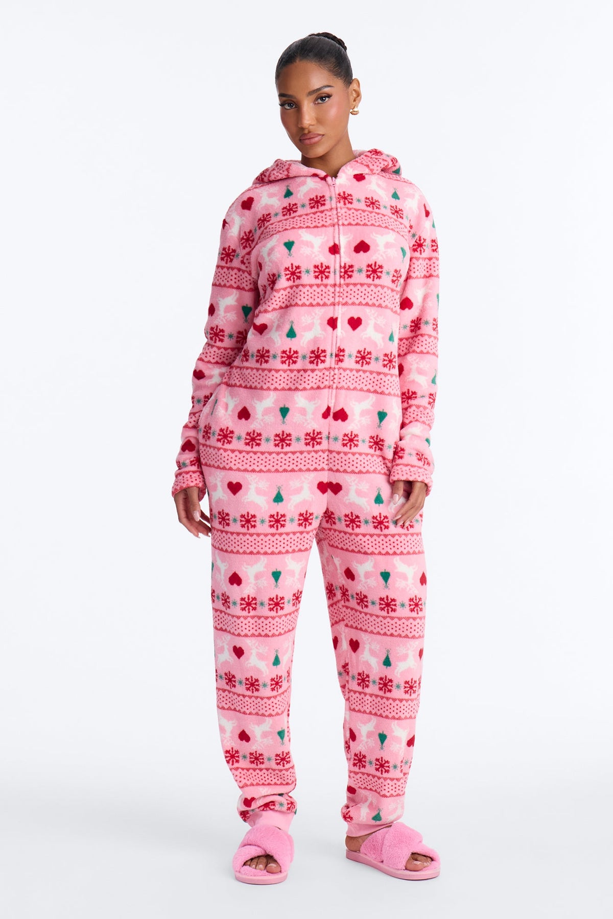 Sleighing The Season 30″ Plush PJ Onesie - Pink/combo