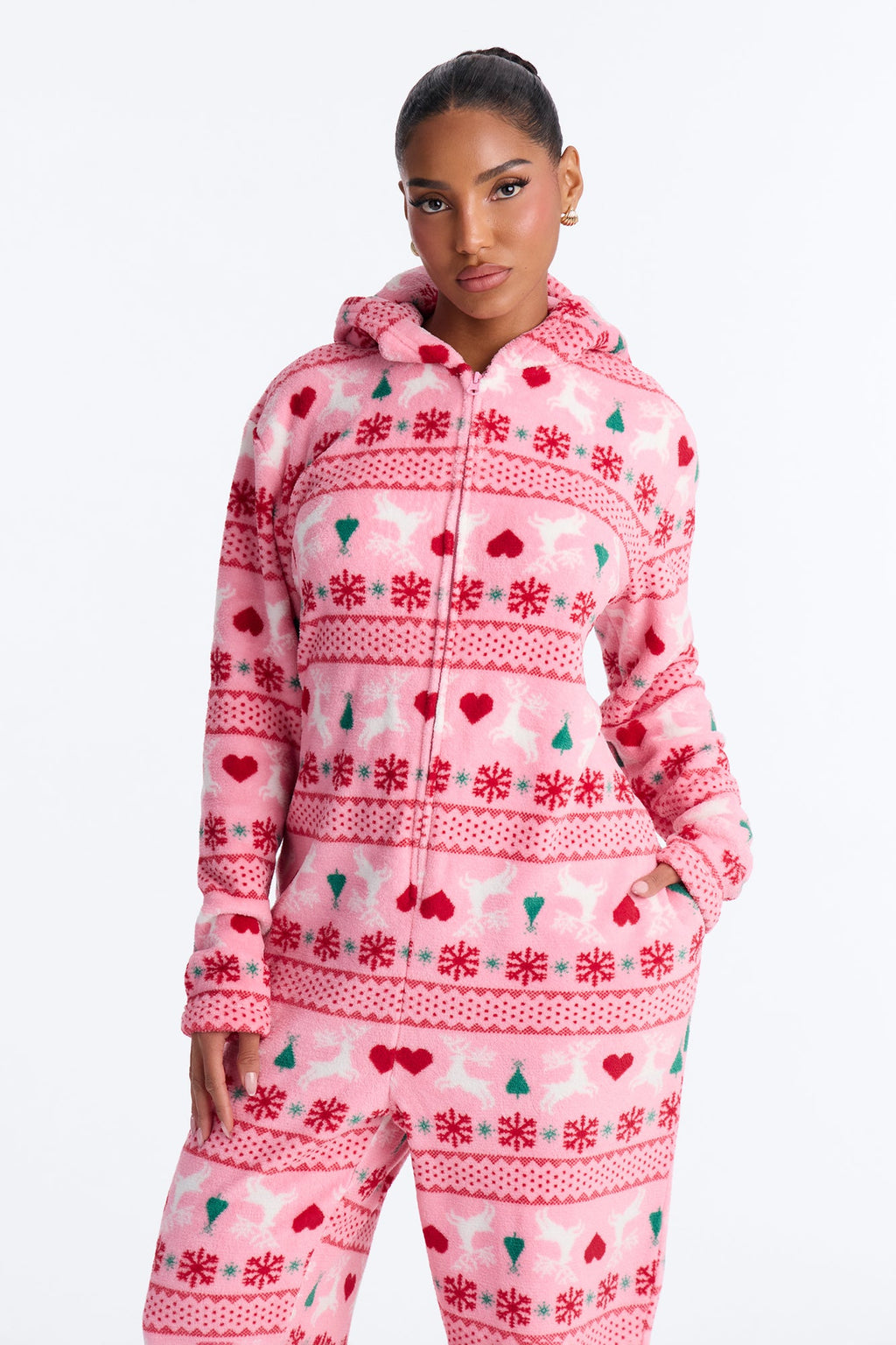 Sleighing The Season 30″ Plush PJ Onesie - Pink/combo