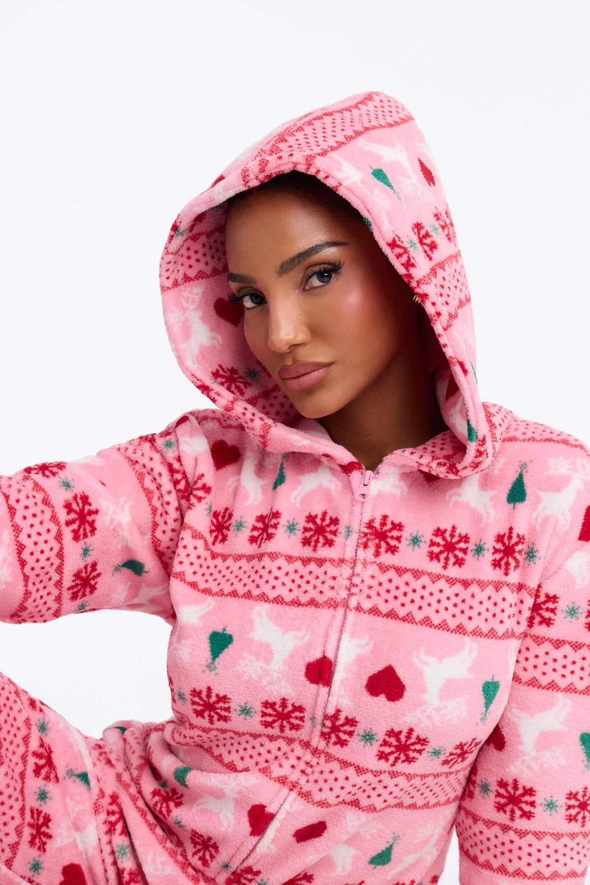 Sleighing The Season 30″ Plush PJ Onesie - Pink/combo