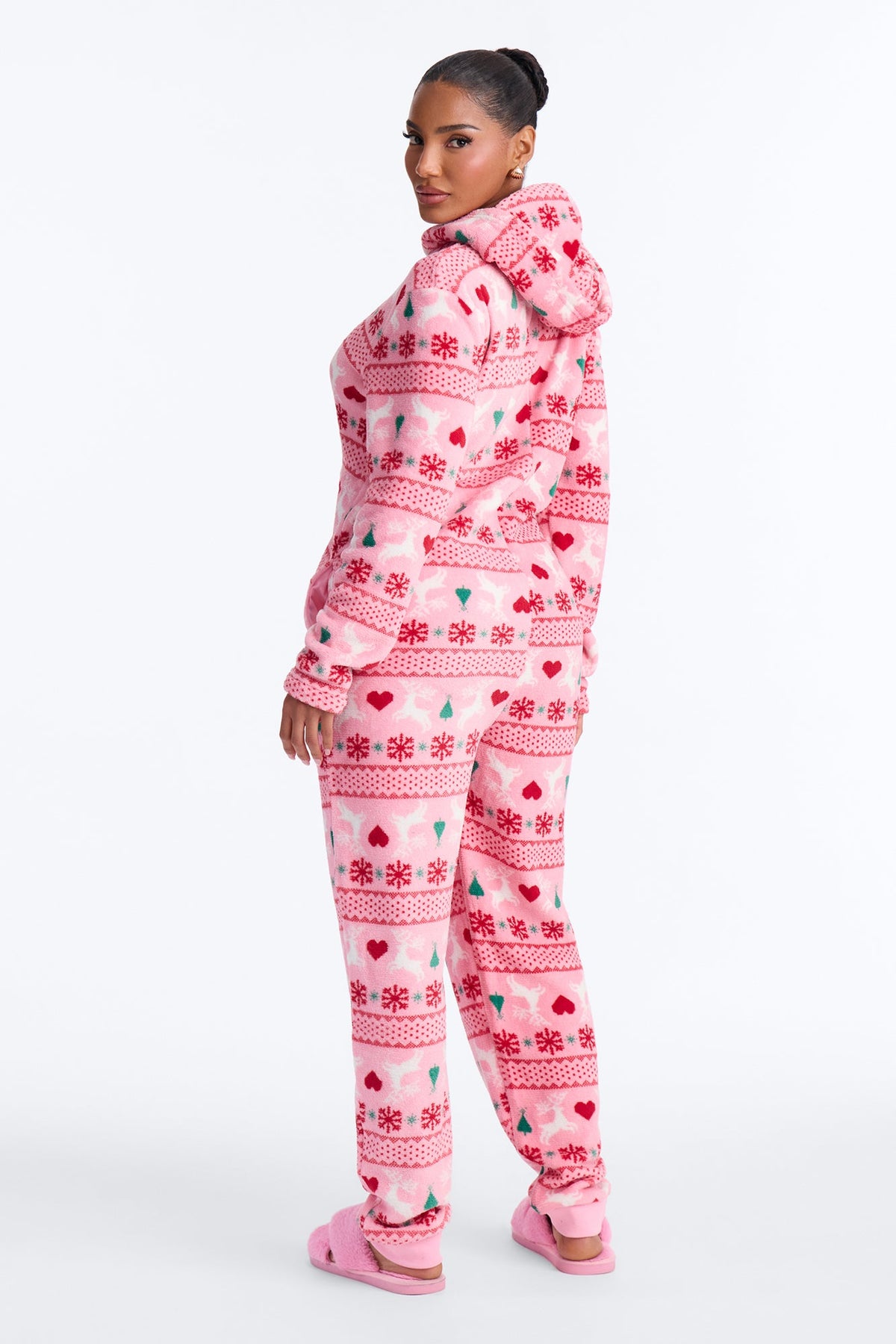 Sleighing The Season 30″ Plush PJ Onesie - Pink/combo