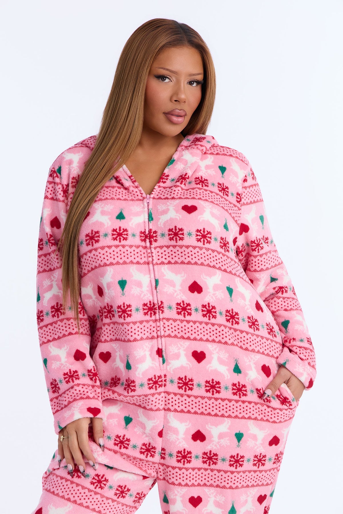 Sleighing The Season 30″ Plush PJ Onesie - Pink/combo