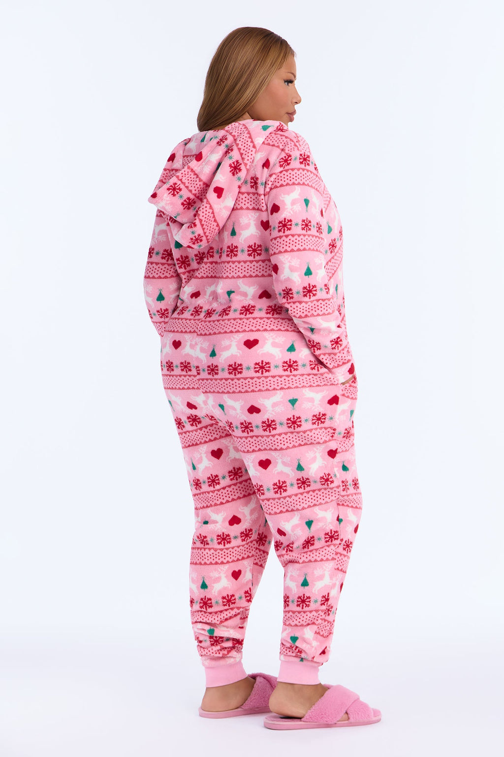 Sleighing The Season 30″ Plush PJ Onesie - Pink/combo