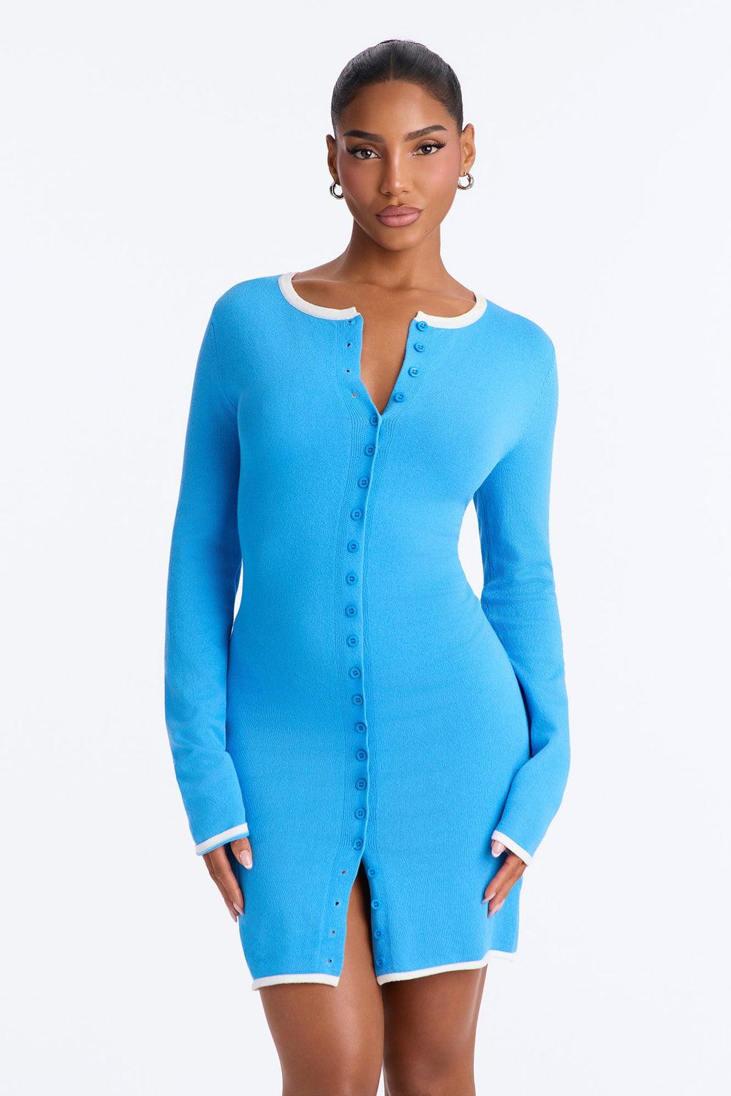 Josie Button Up Sweater Mini Dress - Blue/combo