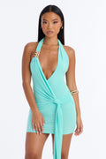 Della Knot Draped Mini Dress - Turquoise
