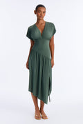 Complete Package Pleated High Slit Midi Dress - Olive