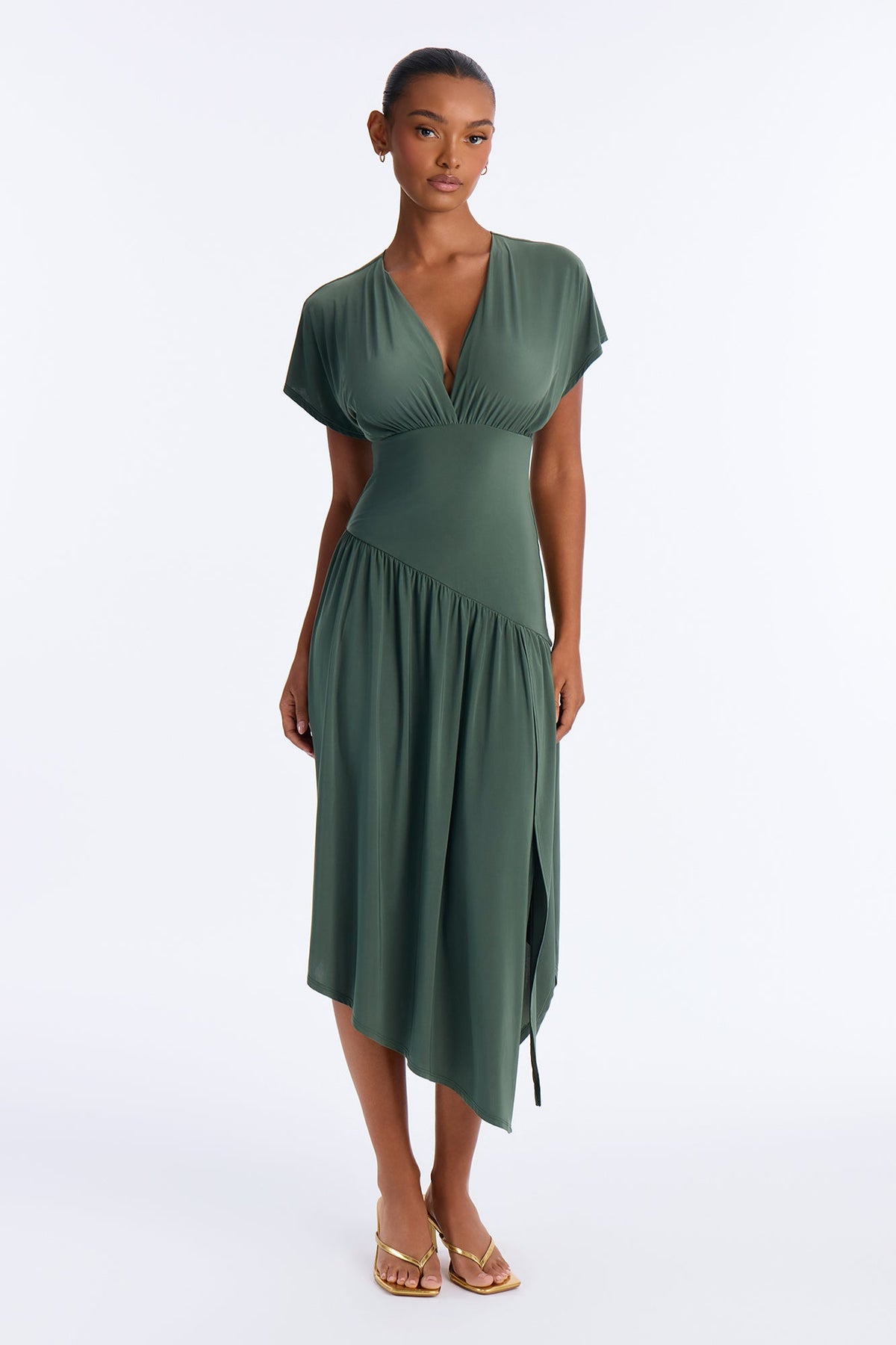 Complete Package Pleated High Slit Midi Dress - Olive