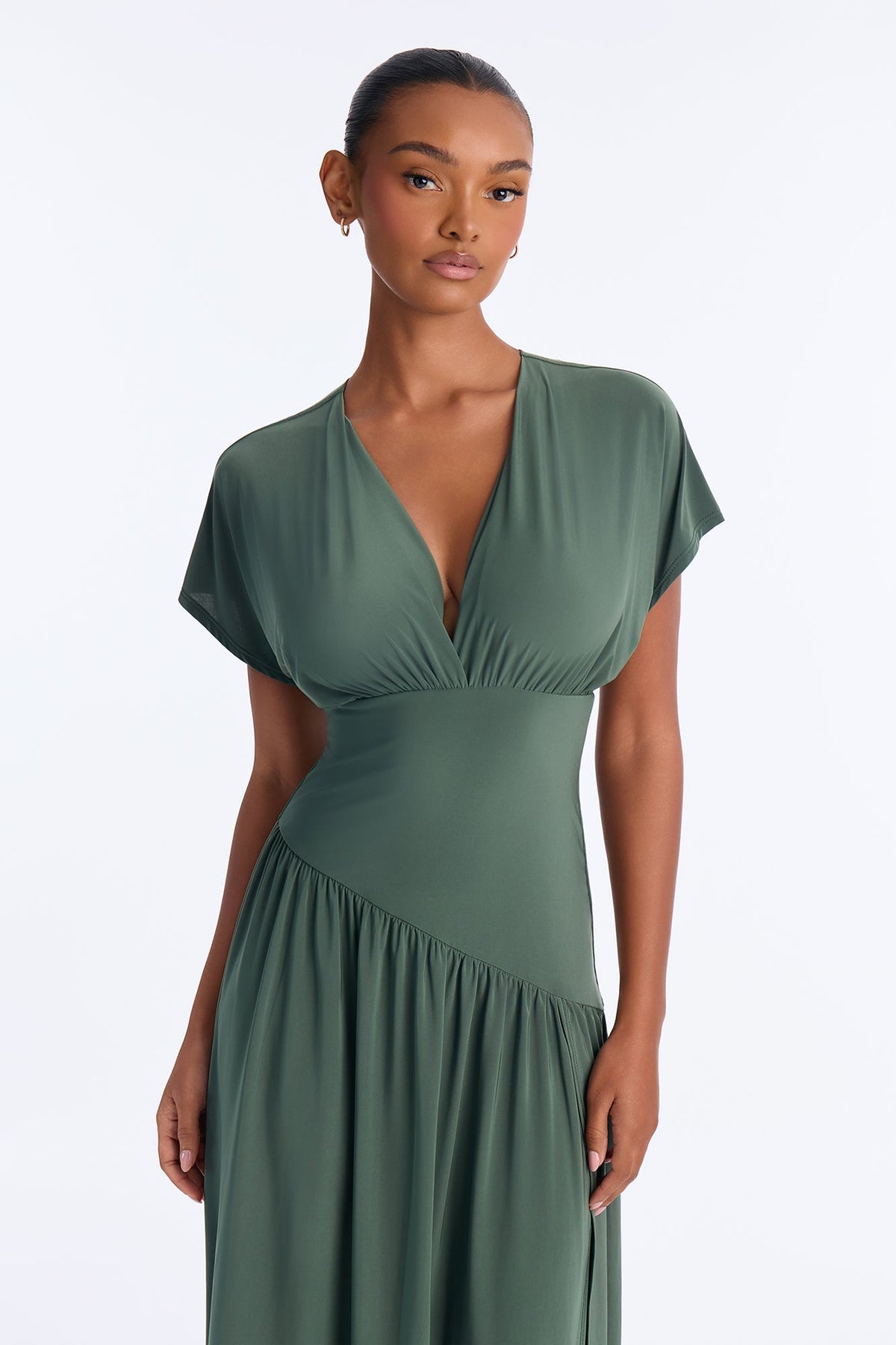 Complete Package Pleated High Slit Midi Dress - Olive